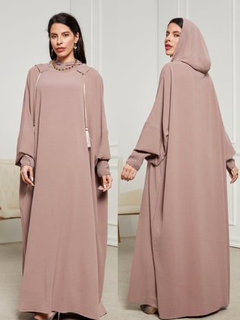 Muslimanska duga haljina-robe s kapuljom, rukav tipa bat, dugi rukavi, poliester 80–90%, nabor