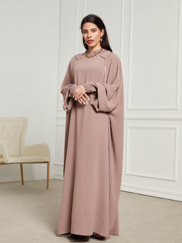 Muslimanska duga haljina-robe s kapuljom, rukav tipa bat, dugi rukavi, poliester 80–90%, nabor