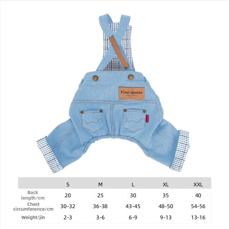 CheePet Kauboja stiliaus džinisiniai kombinezonai šunims – unisex naminių gyvūnų drabužiai