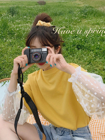 Γυναικείο βαμβακερό κοντομάνικο T‑shirt, ελεύθερη εφαρμογή, στρογγυλός λαιμός, ιαπωνικά εμπνευσμένο casual στυλ