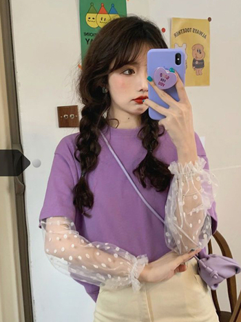 Γυναικείο βαμβακερό κοντομάνικο T‑shirt, ελεύθερη εφαρμογή, στρογγυλός λαιμός, ιαπωνικά εμπνευσμένο casual στυλ