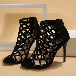 Moteriški romėniški sandalai su užpakaliniu užtrauktuku, žuvies burnos formos pirštas, PU viršus, gumos padas