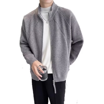 Мъжки кардиган в корейски стил със стояща яка, свободна кройка, дълги ръкави, полиестерна смес, есен 2023
