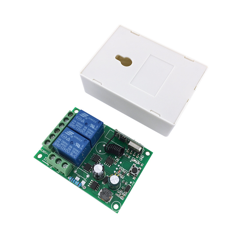 Dviejų kanalų nuotolinio valdymo jungiklis (AC220V; -10–65°C; skirtas lemputėms, durims, langams, kilnojimoms įrangoms, variklių valdymui, siurbliams, vartams)