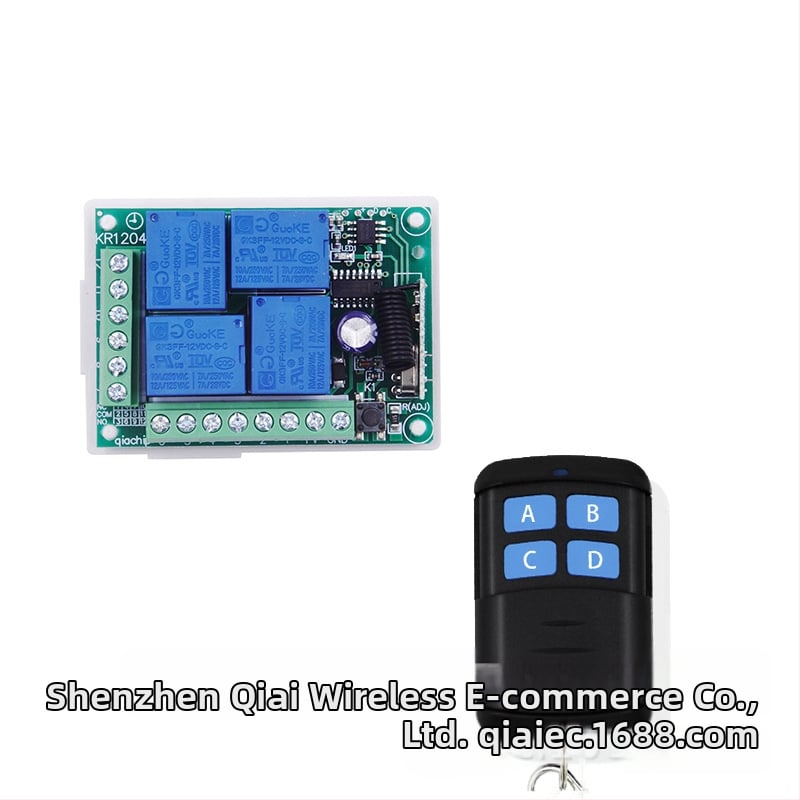 Belaidis keturių mygtukų nuotolinio valdymo jungiklio rinkinys – DC 3V, KT06 + KR1204-4, skirtas vartoms, motorams, apšvietimui ir roletėms