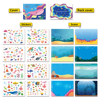 Ocean Series Βιβλίο αυτοκόλλητων – Καρτούν γλυκές σκηνές, προσαρμογή, αυτοκόλλητα με χαλκού επίστρωση, offset εκτύπωση, Λογότυπο τυπωμένο