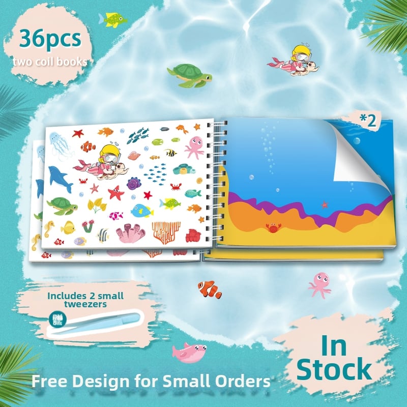 Ocean Series Βιβλίο αυτοκόλλητων – Καρτούν γλυκές σκηνές, προσαρμογή, αυτοκόλλητα με χαλκού επίστρωση, offset εκτύπωση, Λογότυπο τυπωμένο