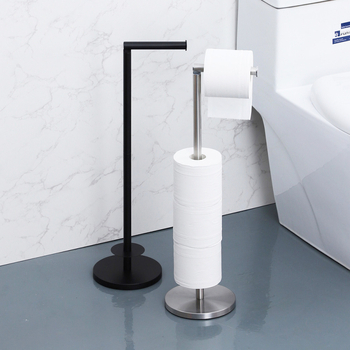 Nerūdijančio plieno laikiklis tualetiniam popieriui, pastatomas ant grindų, apvalus formos, šiuolaikiško minimalistinio stiliaus, paviršiaus šlifavimo ir miltelinis dengimas
