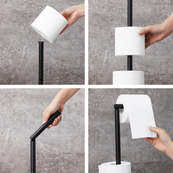 Nerūdijančio plieno laikiklis tualetiniam popieriui, pastatomas ant grindų, apvalus formos, šiuolaikiško minimalistinio stiliaus, paviršiaus šlifavimo ir miltelinis dengimas