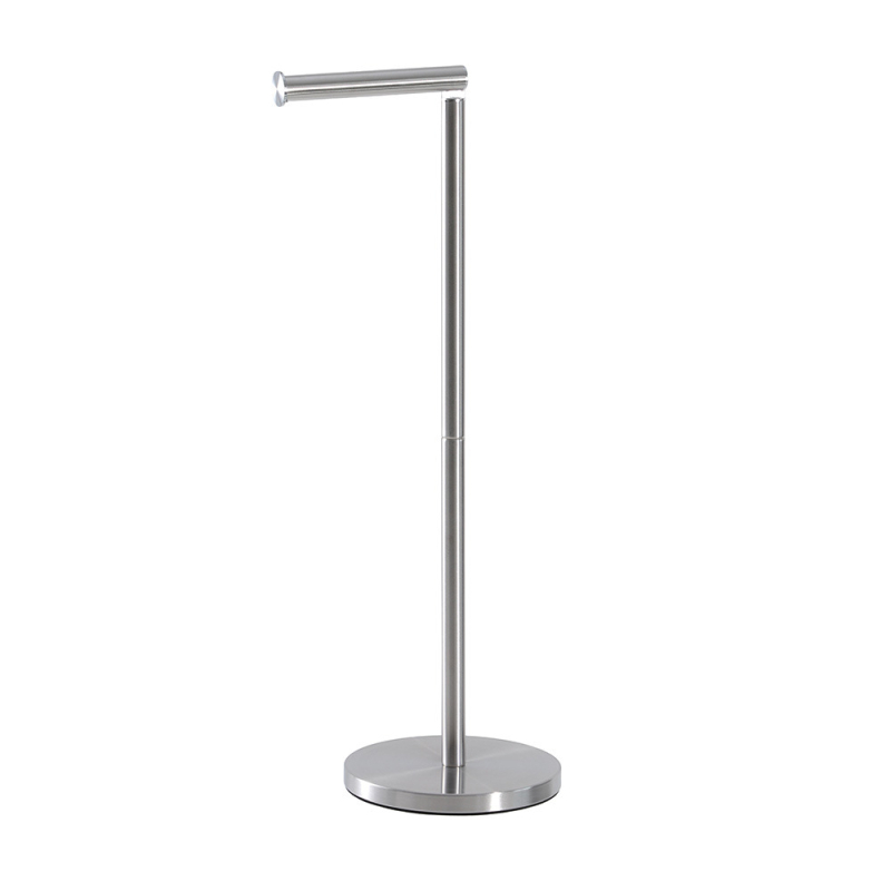 Nerūdijančio plieno laikiklis tualetiniam popieriui, pastatomas ant grindų, apvalus formos, šiuolaikiško minimalistinio stiliaus, paviršiaus šlifavimo ir miltelinis dengimas