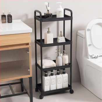 4-επίπεδη φορητή τροχήλατη μονάδα αποθήκευσης με βάση δαπέδου, περιστρεφόμενη και κινητή, PP υλικό, μινιμαλιστικός σχεδιασμός