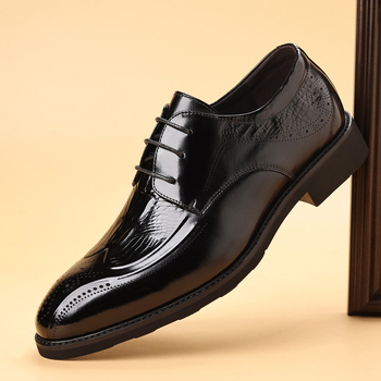 Vyriski oficialūs odiniai batai – viršutinė dalis iš karvių odos, guminis padas, smailus pirštas, kvėpuojantys, žemas kulkšnies aukštis