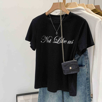 Γυναικεία T‑shirt με εκτύπωση γραμμάτων, στρογγυλός λαιμός, κοντό μανίκι, φαρδιά γραμμή