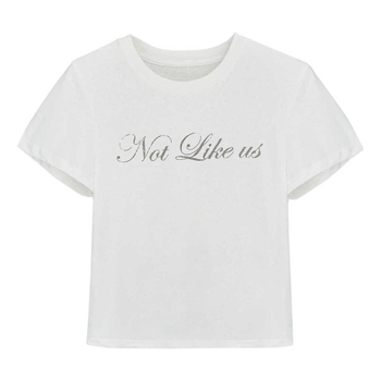 Γυναικεία T‑shirt με εκτύπωση γραμμάτων, στρογγυλός λαιμός, κοντό μανίκι, φαρδιά γραμμή