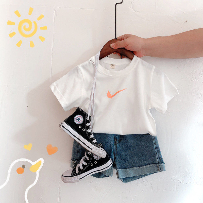 Παιδικό T-Shirt Kiss Baby, κορεάτικου στυλ με στρογγυλή λαιμόκοψη και κοντά μανίκια, 95% απαλό βαμβάκι πλεκτό ύφασμα, για παιδιά 3-8 ετών, καλοκαίρι, απομάκρυνση υγρασίας