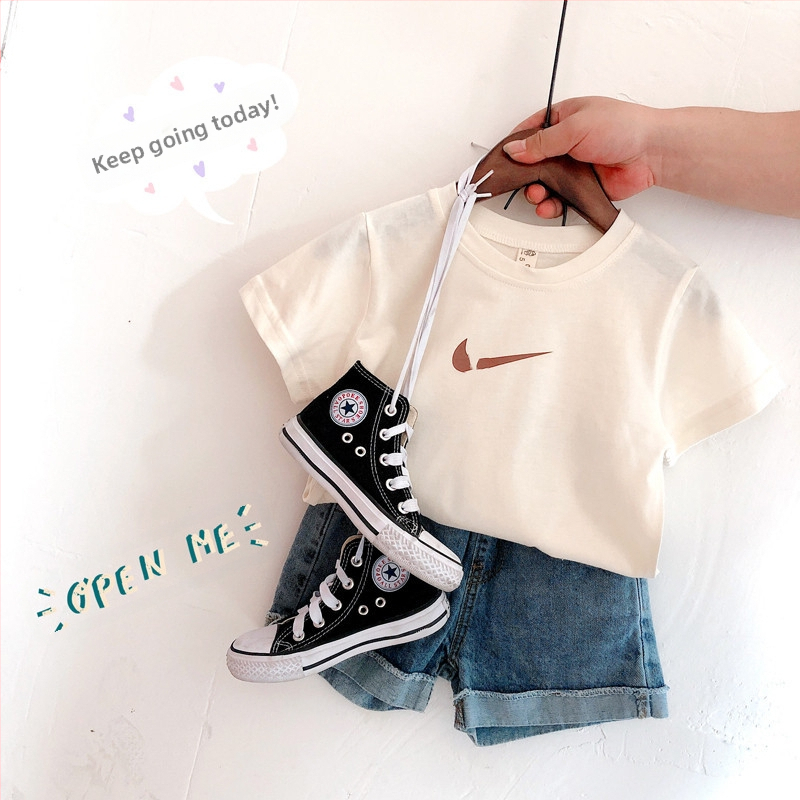 Παιδικό T-Shirt Kiss Baby, κορεάτικου στυλ με στρογγυλή λαιμόκοψη και κοντά μανίκια, 95% απαλό βαμβάκι πλεκτό ύφασμα, για παιδιά 3-8 ετών, καλοκαίρι, απομάκρυνση υγρασίας