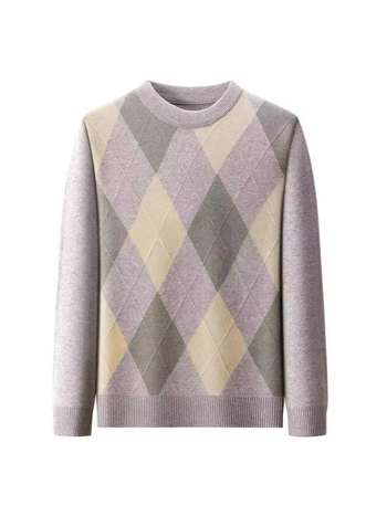 Мъжки есенен пуловер с полувисока яка, прав силует, дълги ръкави, рибен кант на подгъва, синтетична смес