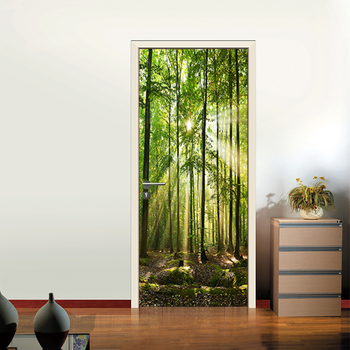 3D αυτοκόλλητο πόρτας - σκηνή δάσους, αδιάβροχο PVC διακοσμητικό τοίχου, σετ 2 τεμαχίων