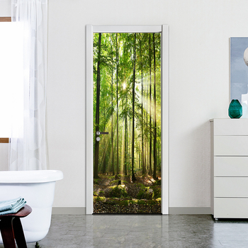 3D αυτοκόλλητο πόρτας - σκηνή δάσους, αδιάβροχο PVC διακοσμητικό τοίχου, σετ 2 τεμαχίων