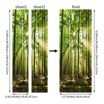 3D αυτοκόλλητο πόρτας - σκηνή δάσους, αδιάβροχο PVC διακοσμητικό τοίχου, σετ 2 τεμαχίων