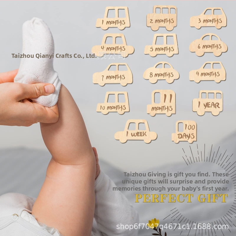 Бебешка паметна плоча за месечни етапи, фото реквизит за новородено, материал boxwood, опаковка Opp bag, готов за подарък