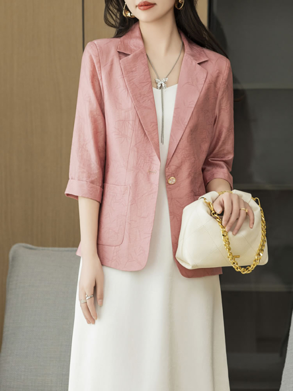 Női blézer V-nyakú kivágással, 7/8 hosszú ujjú, egygombos zárás, Lyocell (Tencel) anyag, slim szabás