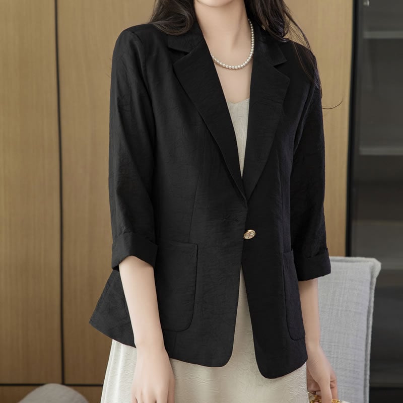 Női blézer V-nyakú kivágással, 7/8 hosszú ujjú, egygombos zárás, Lyocell (Tencel) anyag, slim szabás