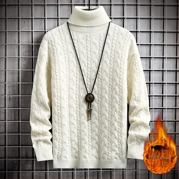 Пуловер трикотаж с висока яка, Harajuku стил, свободен крой, жакардов модел, удебелен памучно-винилонов смес