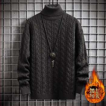 Пуловер трикотаж с висока яка, Harajuku стил, свободен крой, жакардов модел, удебелен памучно-винилонов смес