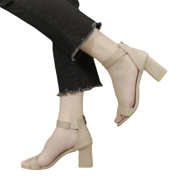 Moteriški diržiniai sandalai su storiu kulnu, apvalus pirštas, viršus iš audinio, PU įdaila, guma padas