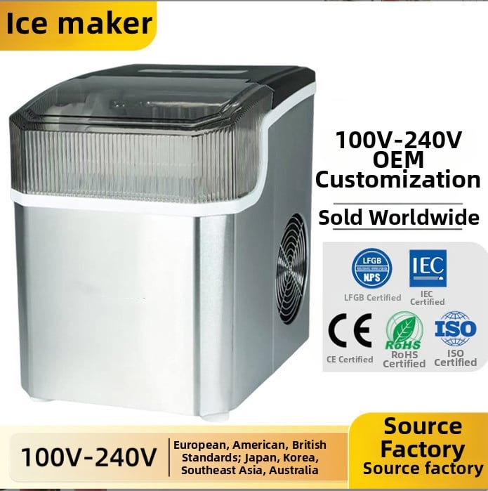 Kompaktiška nerūdijančio plieno ledų gamybos įranga, visiškai automatizuota; talpa 1,5 L, įtampa 100-240V, galia 85W