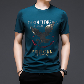 Ανδρικό κοντομάνικο T-shirt, χαλαρή γραμμή, μίγμα βισκόζης, στρογγυλός λαιμός, ψηφιακή εκτύπωση