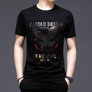 Ανδρικό κοντομάνικο T-shirt, χαλαρή γραμμή, μίγμα βισκόζης, στρογγυλός λαιμός, ψηφιακή εκτύπωση