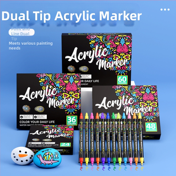 Akriliniai markeriai su dviem galiukais: tvirta viršūnė ir taškinė viršūnė, vandens pagrindas, neprasiskverbia per popierių, DIY