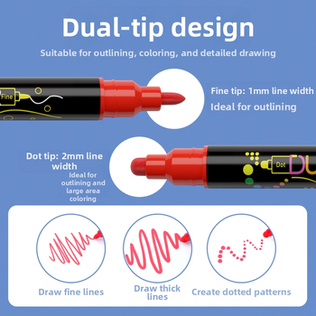 Akriliniai markeriai su dviem galiukais: tvirta viršūnė ir taškinė viršūnė, vandens pagrindas, neprasiskverbia per popierių, DIY