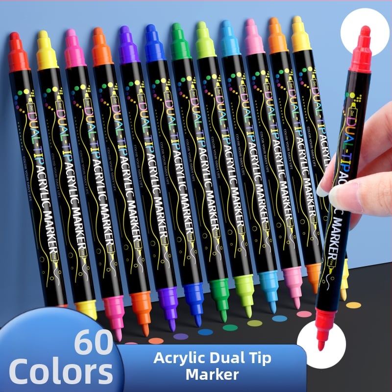 Akriliniai markeriai su dviem galiukais: tvirta viršūnė ir taškinė viršūnė, vandens pagrindas, neprasiskverbia per popierių, DIY