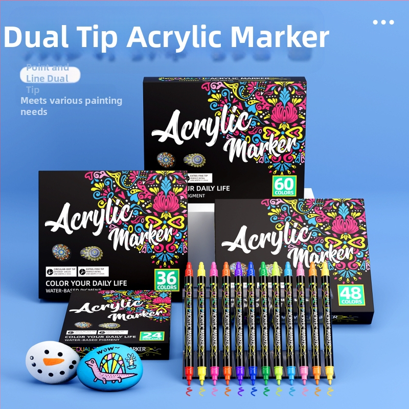 Akriliniai markeriai su dviem galiukais: tvirta viršūnė ir taškinė viršūnė, vandens pagrindas, neprasiskverbia per popierių, DIY
