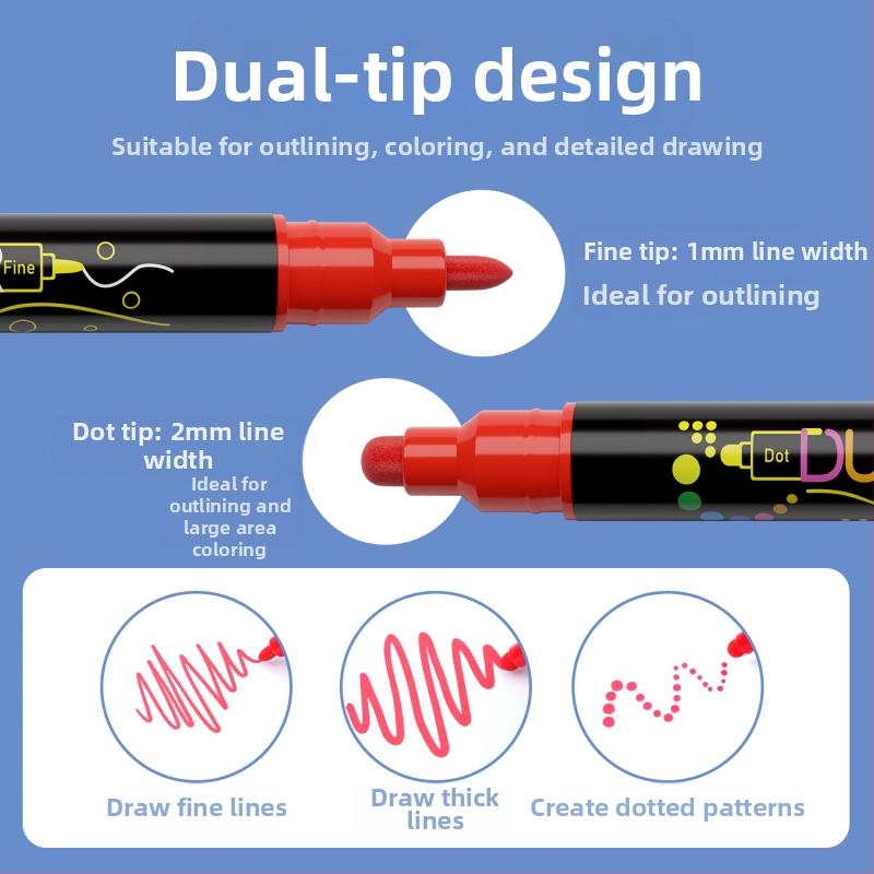 Akriliniai markeriai su dviem galiukais: tvirta viršūnė ir taškinė viršūnė, vandens pagrindas, neprasiskverbia per popierių, DIY