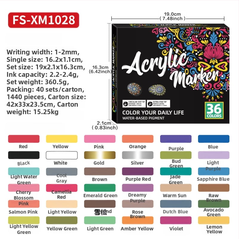 Akriliniai markeriai su dviem galiukais: tvirta viršūnė ir taškinė viršūnė, vandens pagrindas, neprasiskverbia per popierių, DIY