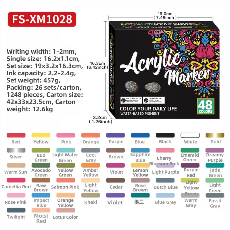 Akriliniai markeriai su dviem galiukais: tvirta viršūnė ir taškinė viršūnė, vandens pagrindas, neprasiskverbia per popierių, DIY