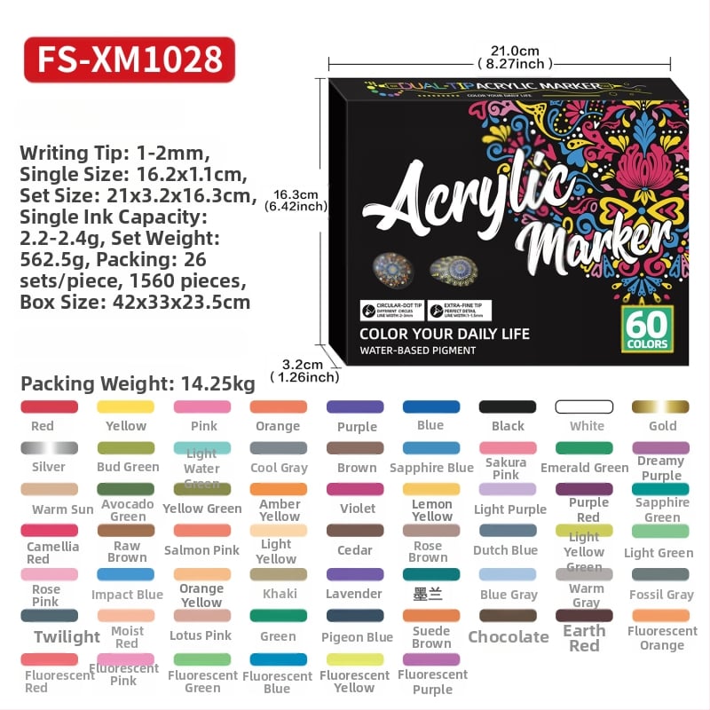 Akriliniai markeriai su dviem galiukais: tvirta viršūnė ir taškinė viršūnė, vandens pagrindas, neprasiskverbia per popierių, DIY