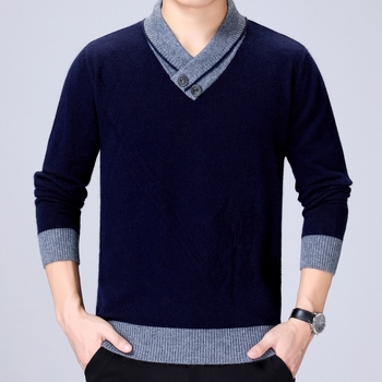 Мъжки пуловер с V-образно деколте, дълги ръкави, прав силует, полиестер 100%, машинно пране