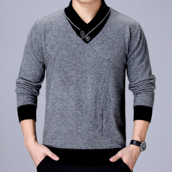 Мъжки пуловер с V-образно деколте, дълги ръкави, прав силует, полиестер 100%, машинно пране