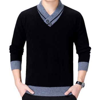 Мъжки пуловер с V-образно деколте, дълги ръкави, прав силует, полиестер 100%, машинно пране