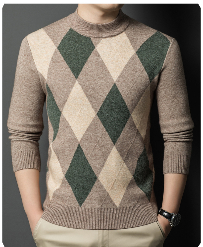 Vyriskas megztinis su pusaukštu kaklu, siauras kirpimas, 30–35% vilnos, vilnos-nailono mišinys, skalbimas skalbimo mašinoje