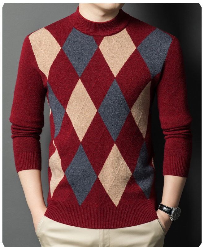 Vyriskas megztinis su pusaukštu kaklu, siauras kirpimas, 30–35% vilnos, vilnos-nailono mišinys, skalbimas skalbimo mašinoje