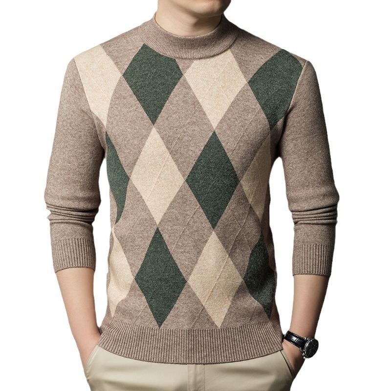 Vyriskas megztinis su pusaukštu kaklu, siauras kirpimas, 30–35% vilnos, vilnos-nailono mišinys, skalbimas skalbimo mašinoje