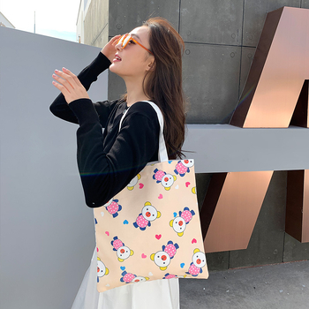 Γυναικεία τσάντα καμβά Tote, κορεατικό στυλ, μεγάλη χωρητικότητα, ανοιχτή κορυφή, διπλοί ιμάντες