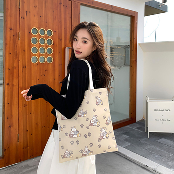 Γυναικεία τσάντα καμβά Tote, κορεατικό στυλ, μεγάλη χωρητικότητα, ανοιχτή κορυφή, διπλοί ιμάντες