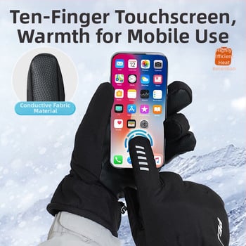 Šiltos slidinėjimo pirštinės su poliesterio pluoštu ir fleece pamušalu, storos, skirtos lauko žieminiams sportams ir dviračių važiavimui, delno apsauga